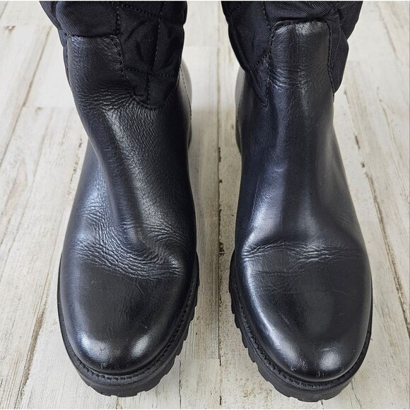 Tory Burch Rowan Solid Black Quilted Logo Tall Riding Boots Sz 5 - Picture 7 of 9